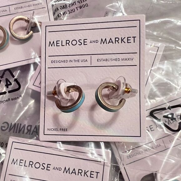 Wholesale 5 Pairs Of Melrose And Market Blue Enamel Huggies - Picture 1 of 1